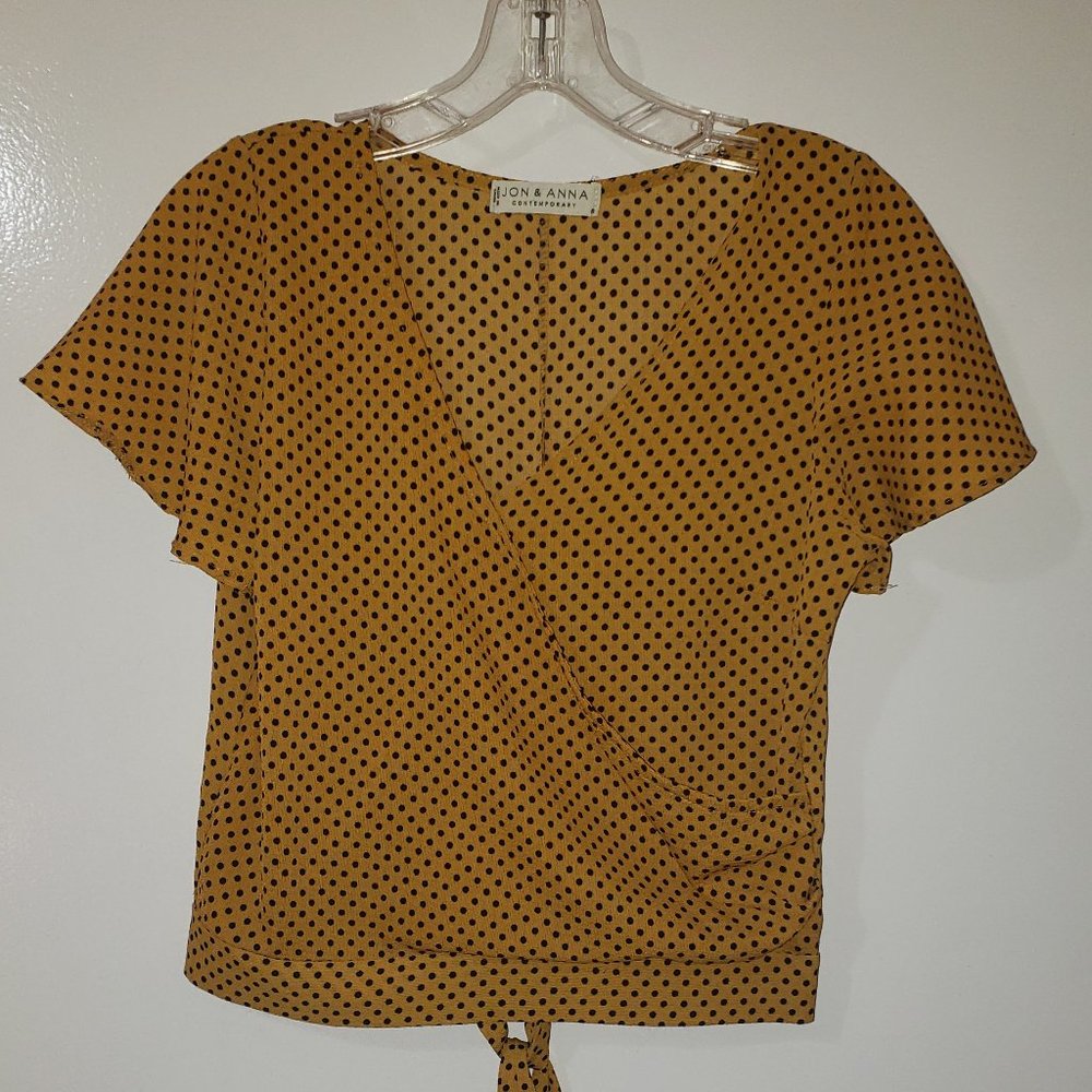 Jon & Anna Mustard & Black Polka Dot Back Tie Blouse - Picture 1 of 5